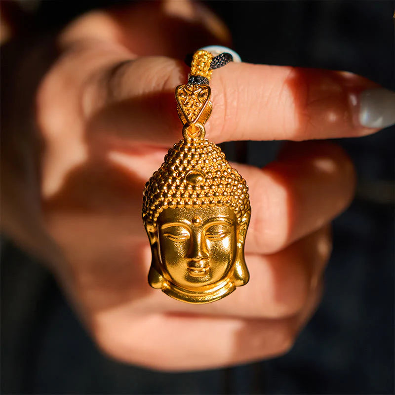 Buddha Stones 24k Gold Plated Brass Buddha Symbol Braided Cord Serenity Necklace Pendant