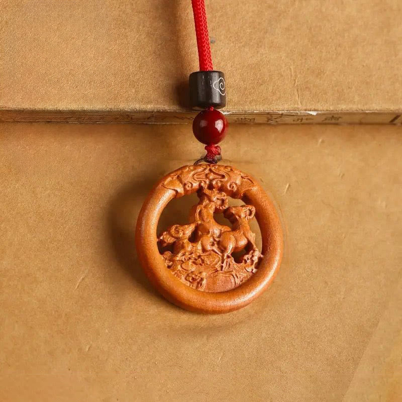 Buddha Stones Peach Wood Chinese Zodiac Year Of The Horse Ward Off Evil Spirits Necklace Pendants