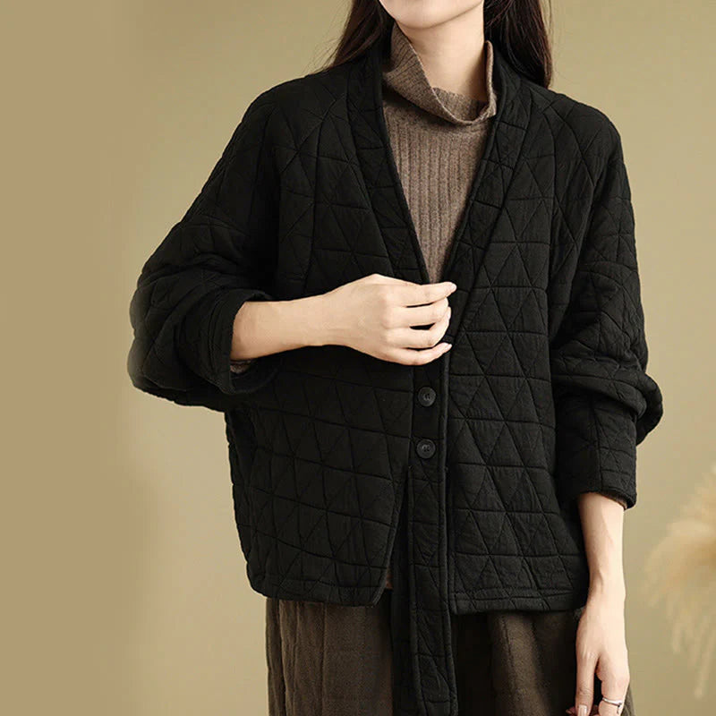 Buddha Stones Women's Buttons Long Sleeve Thickened Cotton Jacket With Pockets