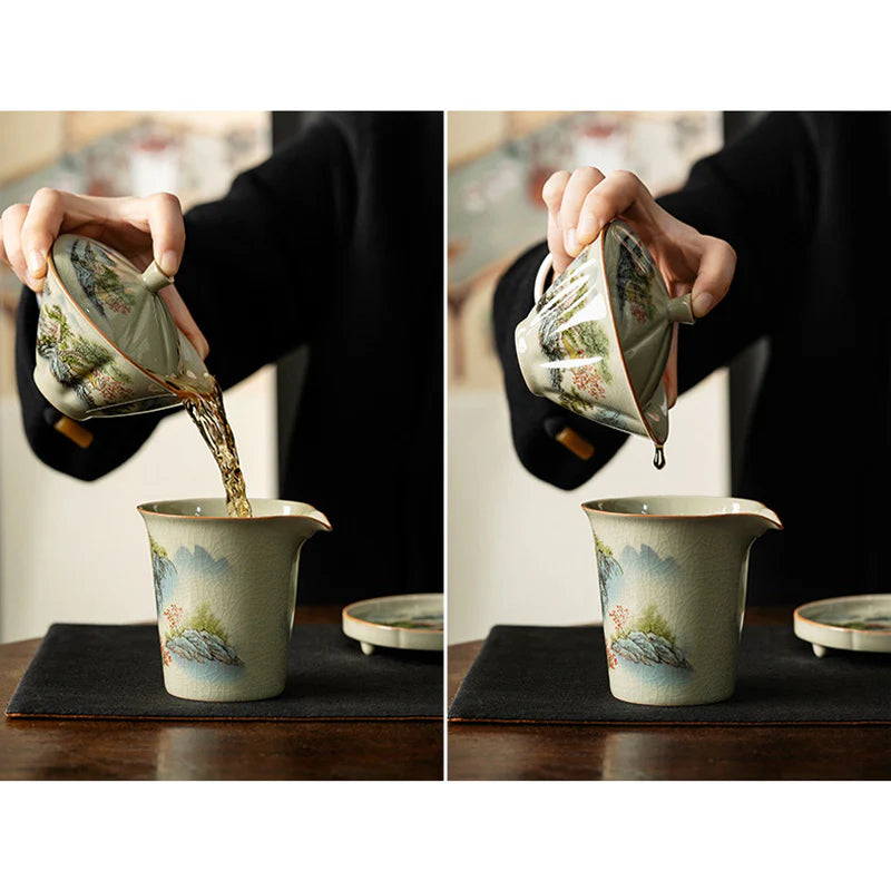 Buddha Stones Pine Mountain Forest Landscape Ceramic Gaiwan Sancai Teacup Kung Fu Tea Cup And Saucer With Lid (Extra 35% Off | USE CODE: FS35)