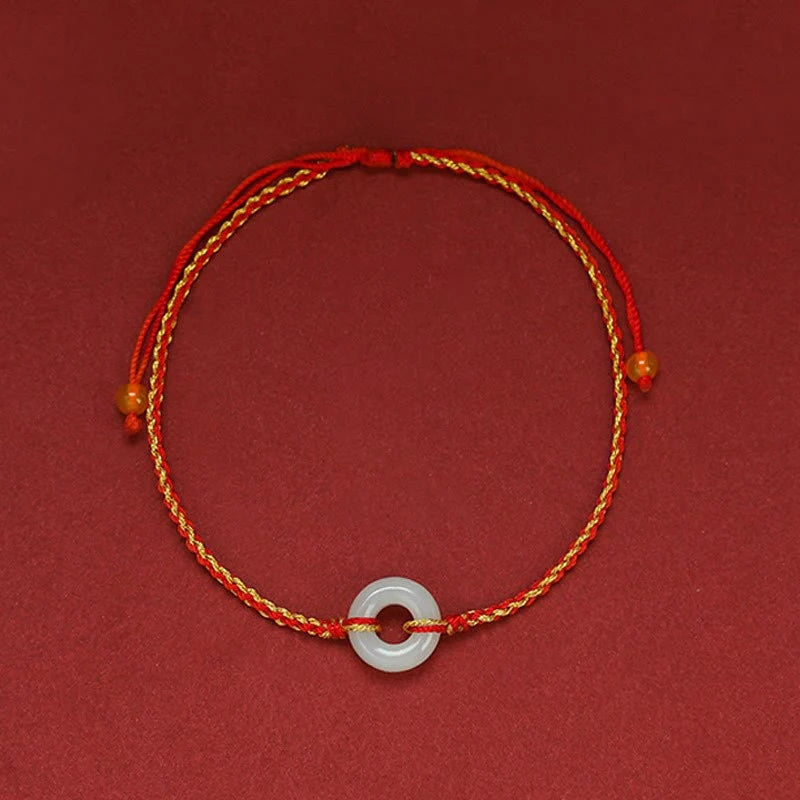 Buddha Stones Round Peace Buckle Jade Luck Abundance Braided Bracelet Anklet