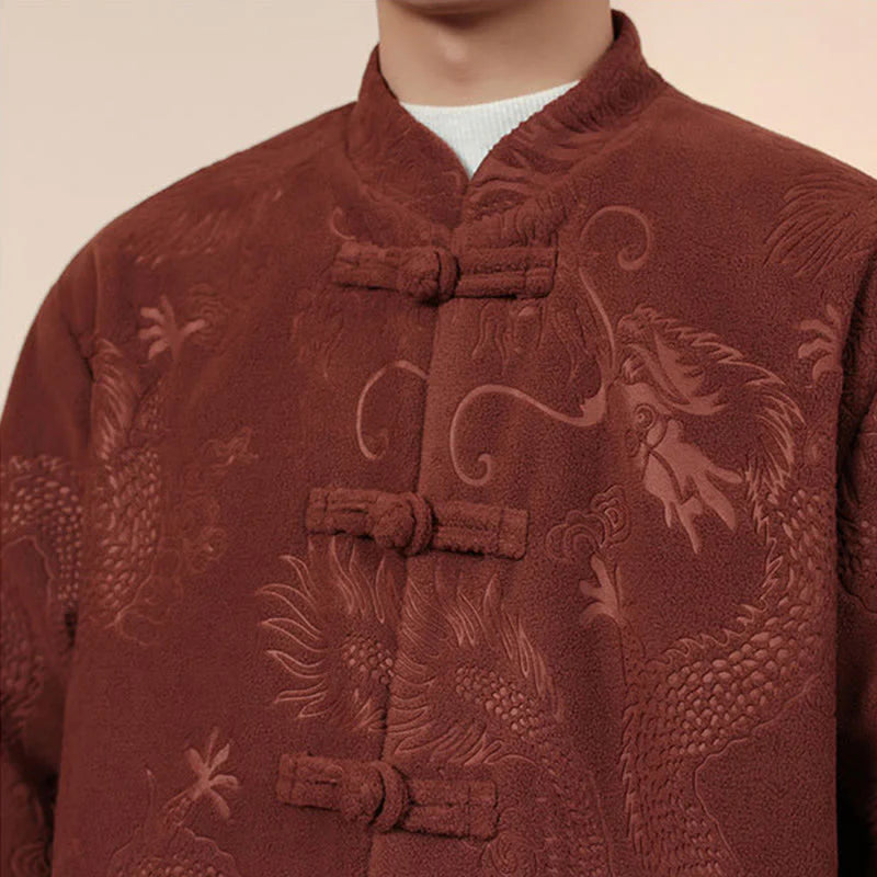 Buddha Stones 2Pcs Fall Winter Men's Tang Suit Dragon Frog-Button Cotton Long Sleeve Jacket Pants Set