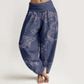 Buddha Stones Pure Cotton Exquisite Koi Fish Flowers Patterns Women's Elastic Waist Harem Pants