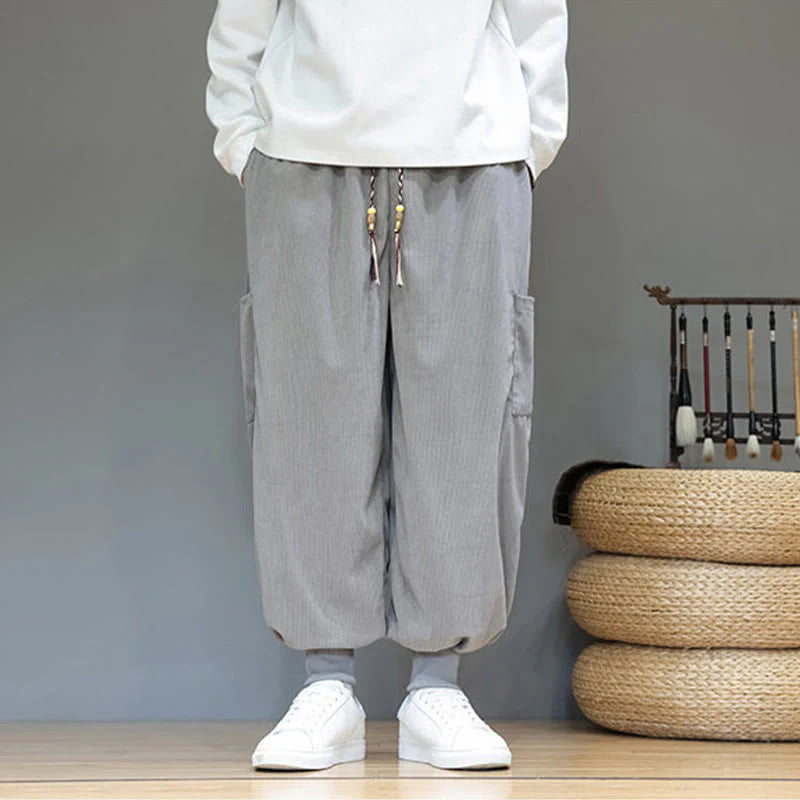Buddha Stones Spring Solid Color Men's Ankle-Length Cotton Pants With Pockets