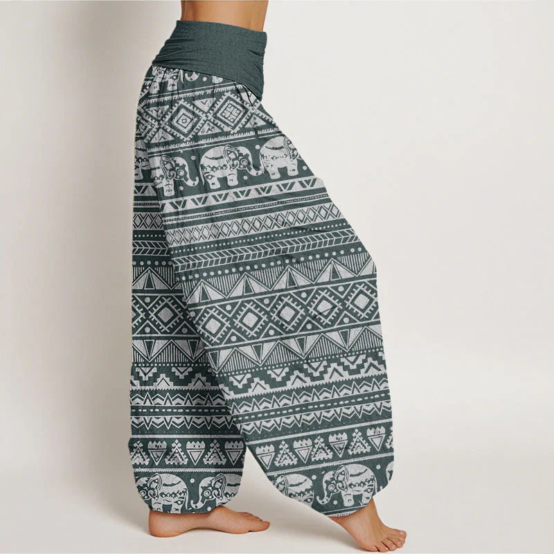 Buddha Stones Cotton Casual Elephant Geometric Figure Women's Elastic Waist Harem Pants