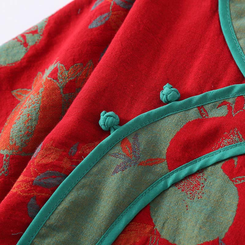 Buddha Stones 2pcs Patchwork Long Sleeve Frog-Button Shirt Pants With Pockets Pure Cotton Set
