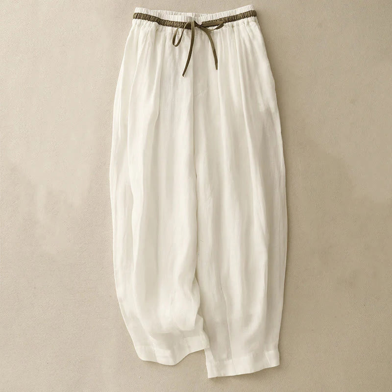 Buddha Stones Vintage Summer Casual Color Matching Drawstring Women's Cotton Linen Harem Pants With Pockets