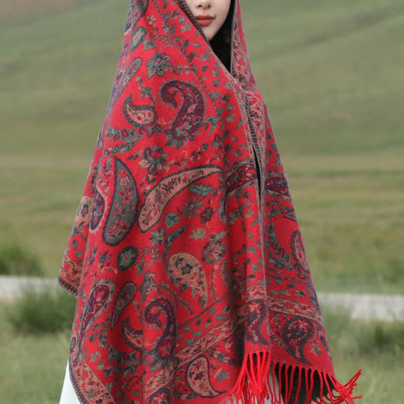 Buddha Stones Ethnic Embroidered Paisley Flowers Pattern Tassel Soft Scarf Shawl