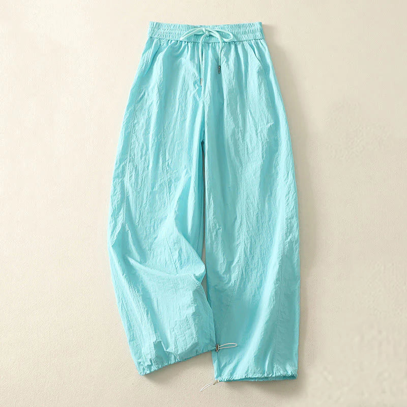Buddha Stones Summer Vintage Plain Drawstring Cuffed Women's Pants With Pockets
