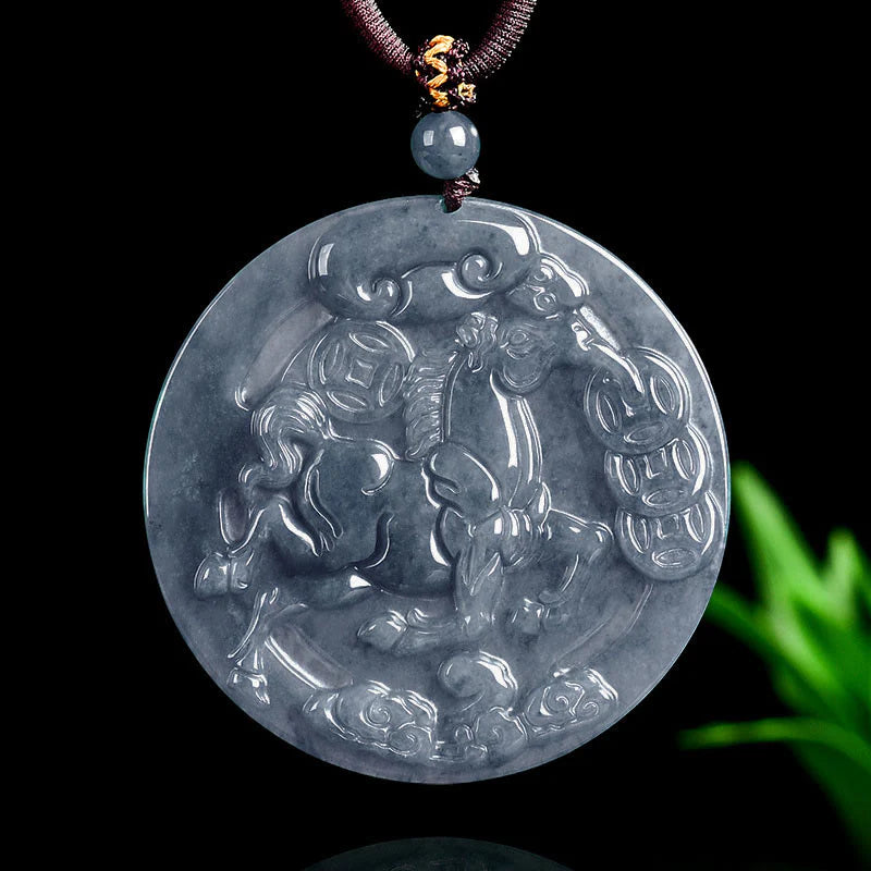 Buddha Stones Year Of The Horse Jade Prosperity Abundance Necklace Pendants