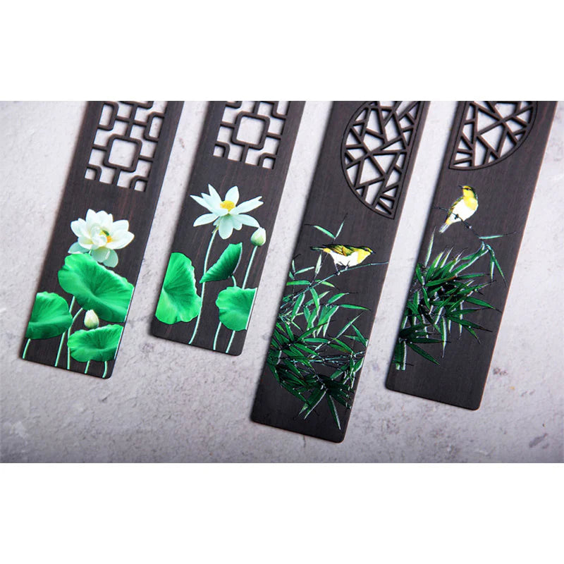 Buddha Stones Green Lotus Bamboo Oriole Ebony Wood Bookmarks With Gift Box (Extra 35% Off | USE CODE: FS35)