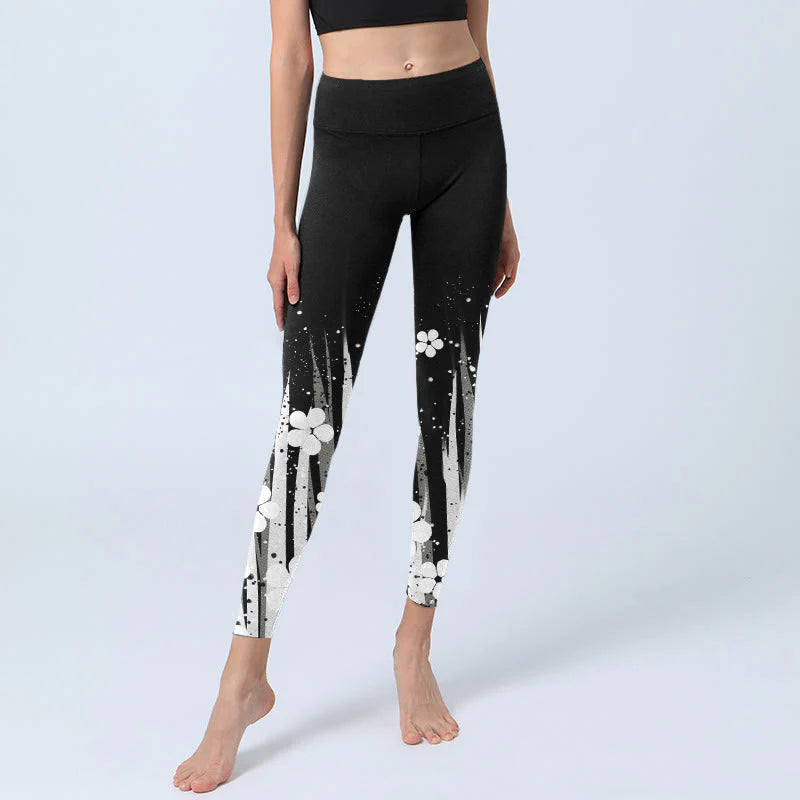 Buddha Stones White Flowers Aquatic Plants Pattern Print Gym Leggings Women's Yoga Pants