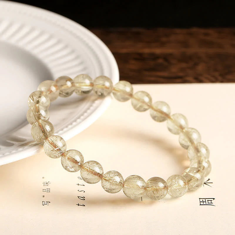 Buddha Stones Natural Golden Rutilated Quartz Auspiciousness Protection Bracelet