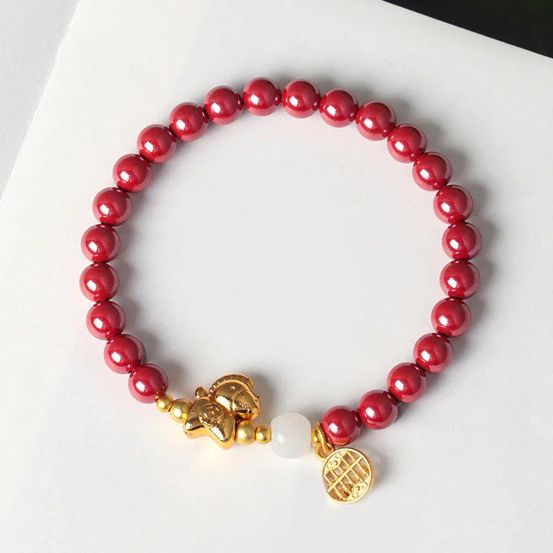 Buddha Stones Year Of The Horse Natural Cinnabar Hetian Jade Concentration Bracelet