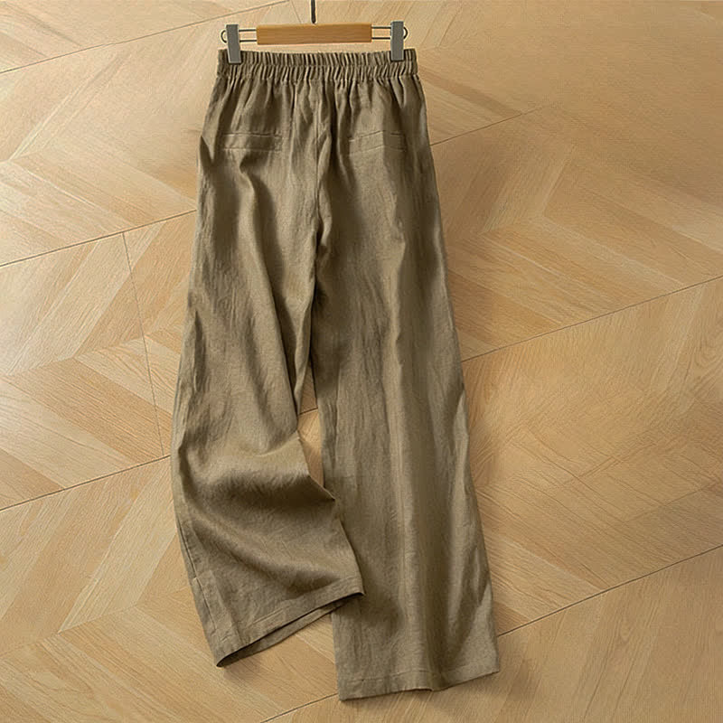 Buddha Stones Women's Spring High Elastic Waist Wide Leg Long Pants With Side Pockets
