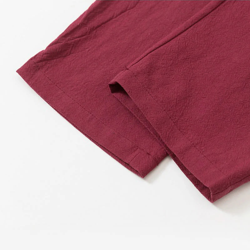 Buddha Stones 2Pcs Plain Men's Frog-Button Long Sleeve Cotton Shirt Pants Set With Pockets
