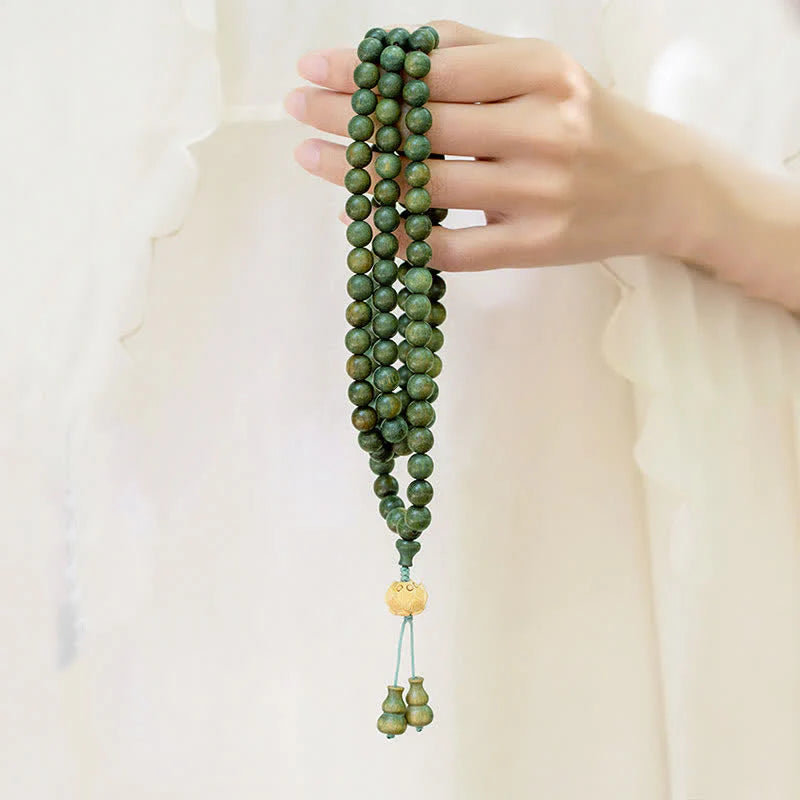 Buddha Stones 108 Mala Beads Green Sandalwood Boxwood Lotus Positive Bracelet (Extra 35% Off | USE CODE: FS35)