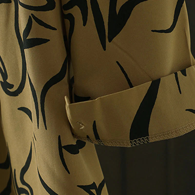 Buddha Stones Spring Fall Stand Collar Line Pattern Long Sleeve Women's Cotton Polyester Shirt