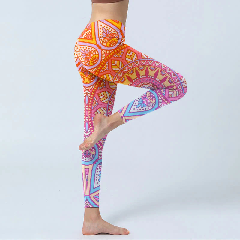 Buddha Stones Colorful Mandala Pattern Gym Leggings Women's Yoga Pants