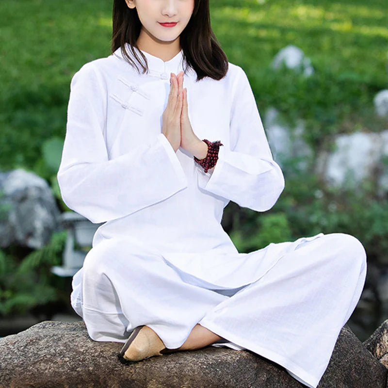 Buddha Stones 2Pcs Plain Long Sleeve Zen Yoga Clothing Meditation Clothing Top Pants Women's Set (Extra 30% Off | USE CODE: FS30)