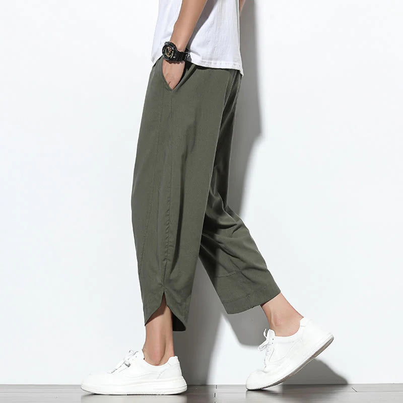 Buddha Stones Casual Summer Drawstring 7-8 Length Linen Men's Harem Pants With Pockets