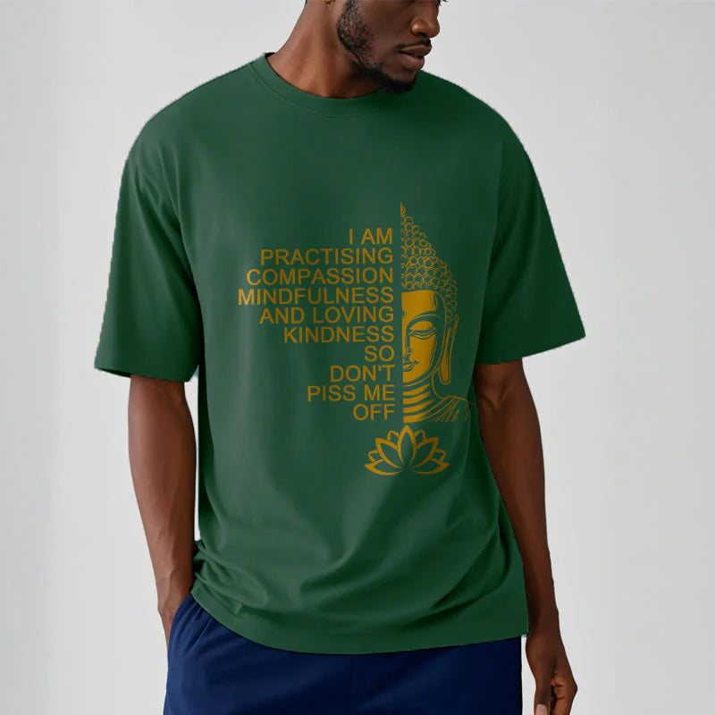 Buddha Stones Casual Golden Side Buddha Lotus Flower Pattern Cotton Tee T-Shirt