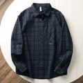 Buddha Stones Fall Commute Embroidery Plaid Pattern Men's Cotton Long Sleeve Shirts With Pocket