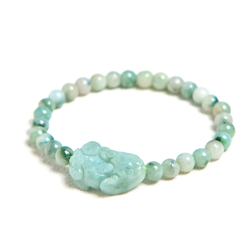Buddha Stones Natural Green Jade PiXiu Carved Luck Bracelet