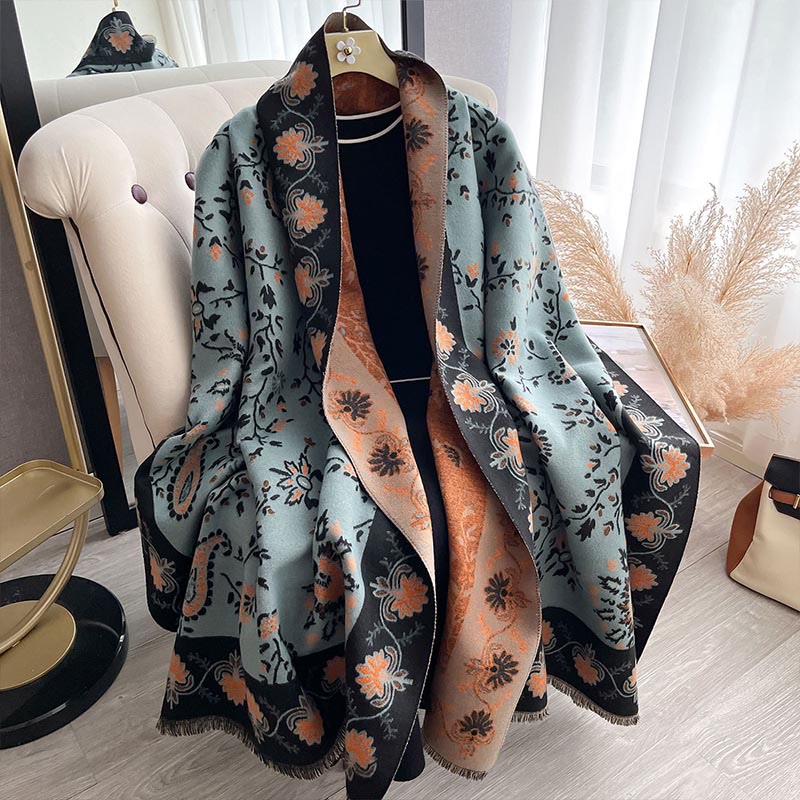 Buddha Stones Thickened Winter Paisley Flowers Vines Pattern Soft Scarf Shawl