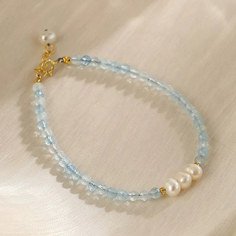 Buddha Stones Natural Aquamarine Fine 4mm Bead Pearl Serenity Bracelet