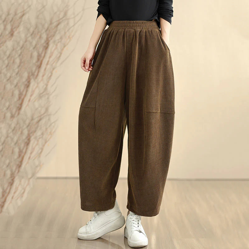 Buddha Stones Women's Fall Patchwork Plain Corduroy Harem Pants With Pockets