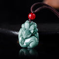 Buddha Stones Natural Green Jade Nine Tailed Fox Engraved Prosperity Necklace Pendant