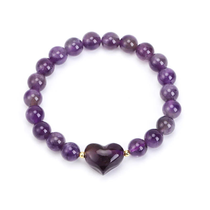 Buddha Stones Natural Amethyst Green Aventurine Tiger Eye Strawberry Quartz Love Heart Spiritual Bracelet