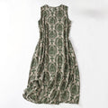 Buddha Stones Commute Summer Printing Simple Design Crew Neck Sleeveless Maxi Dress
