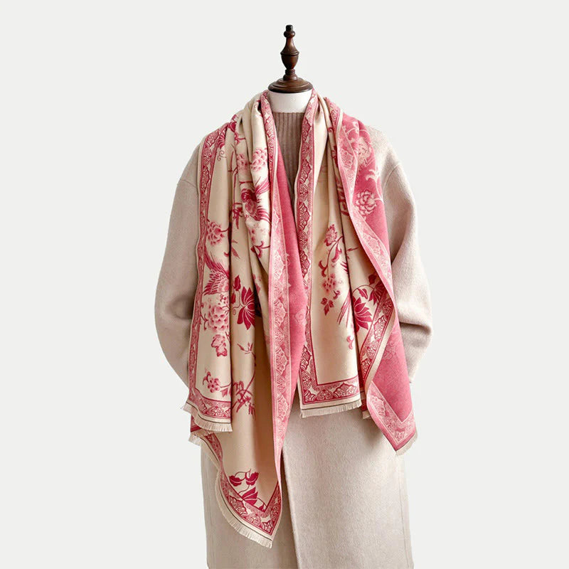 Buddha Stones Winter Birds Bamboo Leaves Vines Pattern Soft Scarf Shawl