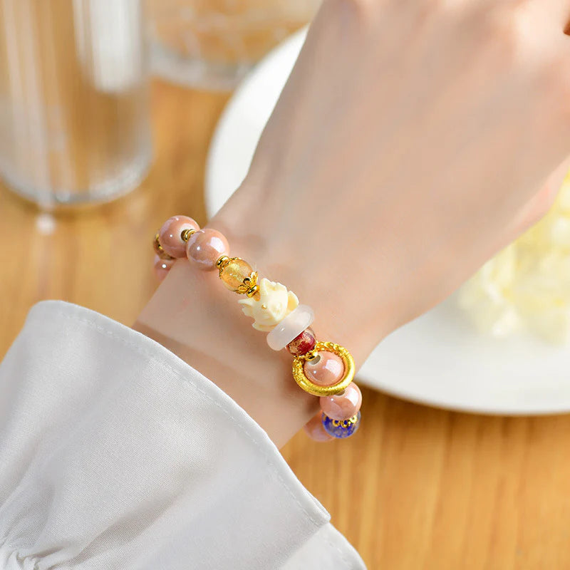 Buddha Stones Tibetan Incense Ash Liuli Glass Bead Luck Protection Nine Tailed Fox Bracelet