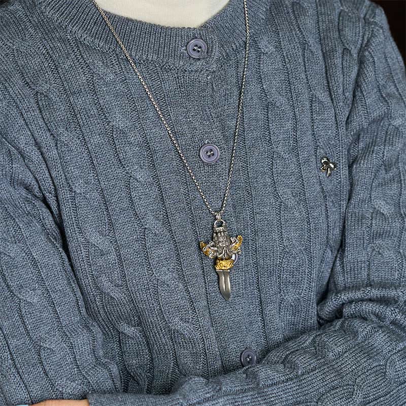 Buddha Stones Tibetan Vajra Three Heads Six Arms Design Copper Healing Spiritual Power Necklace Pendant