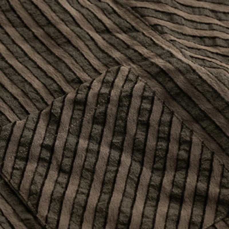 Buddha Stones Vintage Striped Buttons Down Stand Collar Long Sleeve Men's Cotton Shirt
