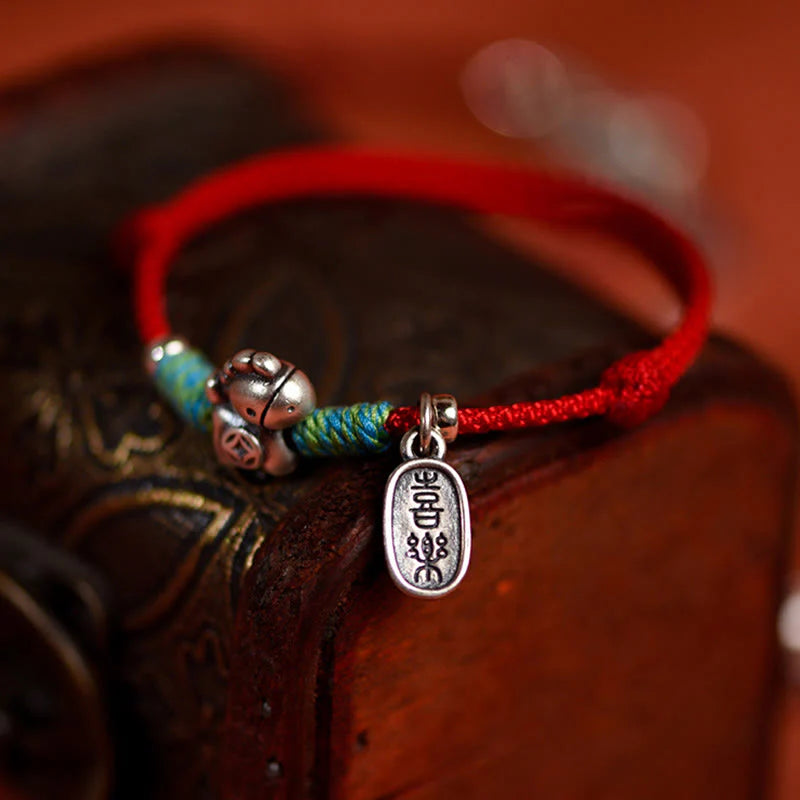 Buddha Stones 999 Sterling Silver Year Of The Horse 925 Sterling Silver Peace And Joy Charm String Braided Luck Bracelet Anklet