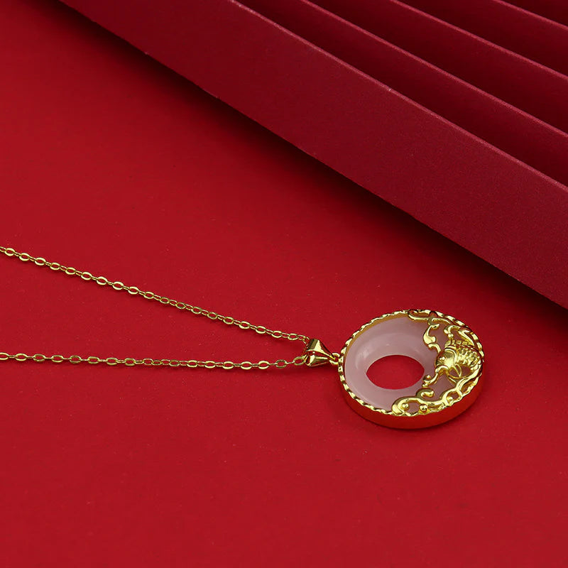 Buddha Stones White Jade Koi Fish Titanium Steel Prosperity Necklace Pendant