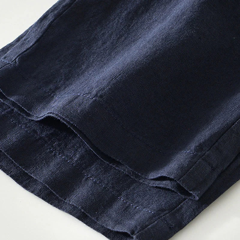 Buddha Stones Fall Solid Drawstring Elastic Waist Men's Linen Straight Leg Pants With Pockets