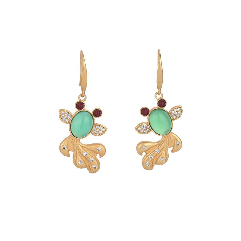 Buddha Stones FengShui Jade Koi Fortune Earrings