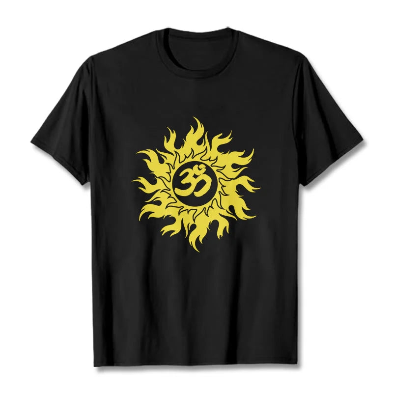 Buddha Stones OM Mantra Sanskrit Gold Sun Tee T-shirt