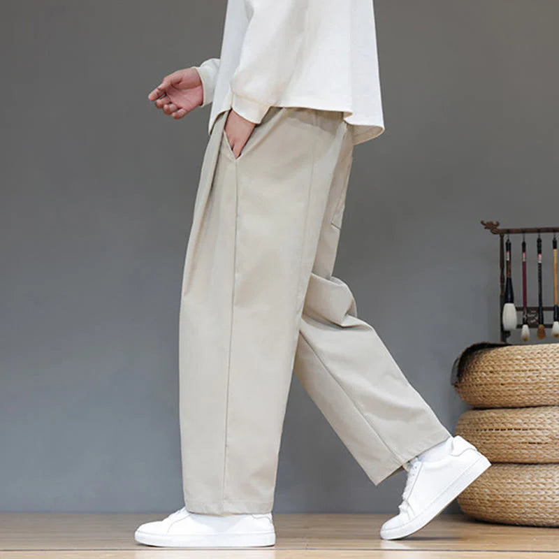 Buddha Stones Fall Solid Color Straight Leg Design Men's Harem Pants With Pockets