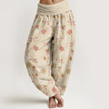 Buddha Stones Cotton Simple Refreshing Flower Leaf Pattern Women's Elastic Waist Harem Pants