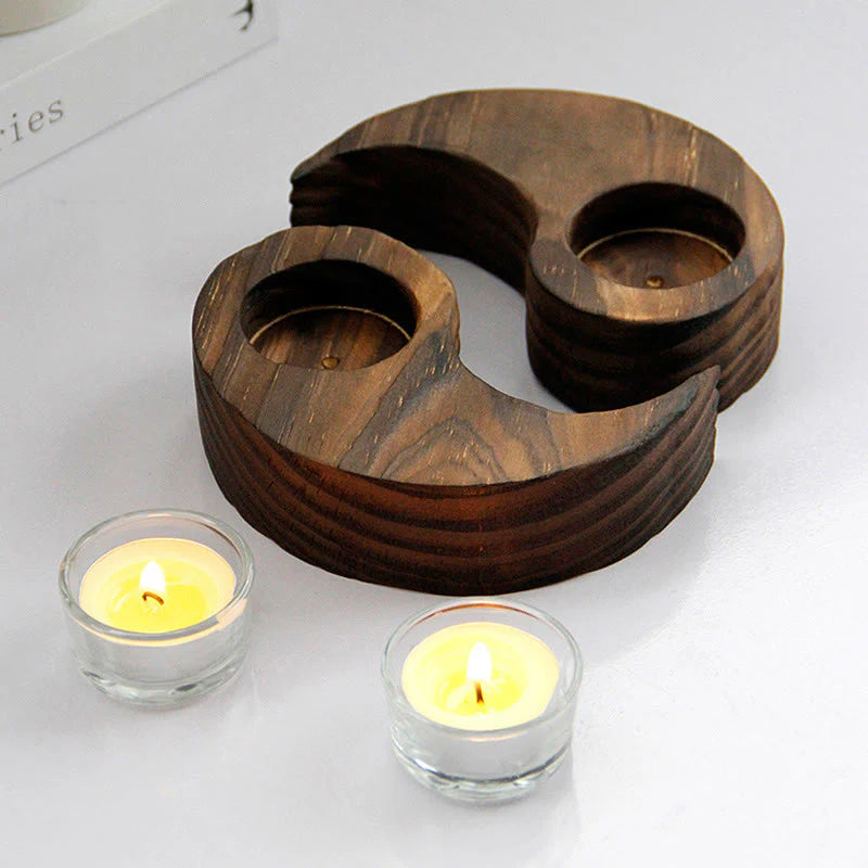 Buddha Stones Yin Yang Wood Candle Holder Meditation Rituals Use Items (Extra 35% Off | USE CODE: FS35)