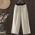 Buddha Stones Casual Splicing Color Rope Women's Cotton Straight-leg Pants With Pockets
