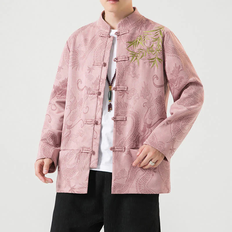 Buddha Stones Bamboo Dragon Frog-Button Desgin Long Sleeve Men's Jacket