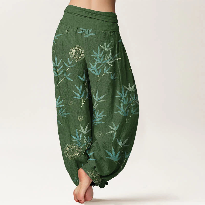 Buddha Stones Cotton Bamboo Geometric Flowers Pattern Women's Elastic Waist Harem Pants