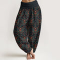 Buddha Stones Pure Cotton Retro Symmetrical Flower Leaf Pattern Women's Elastic Waist Harem Pants